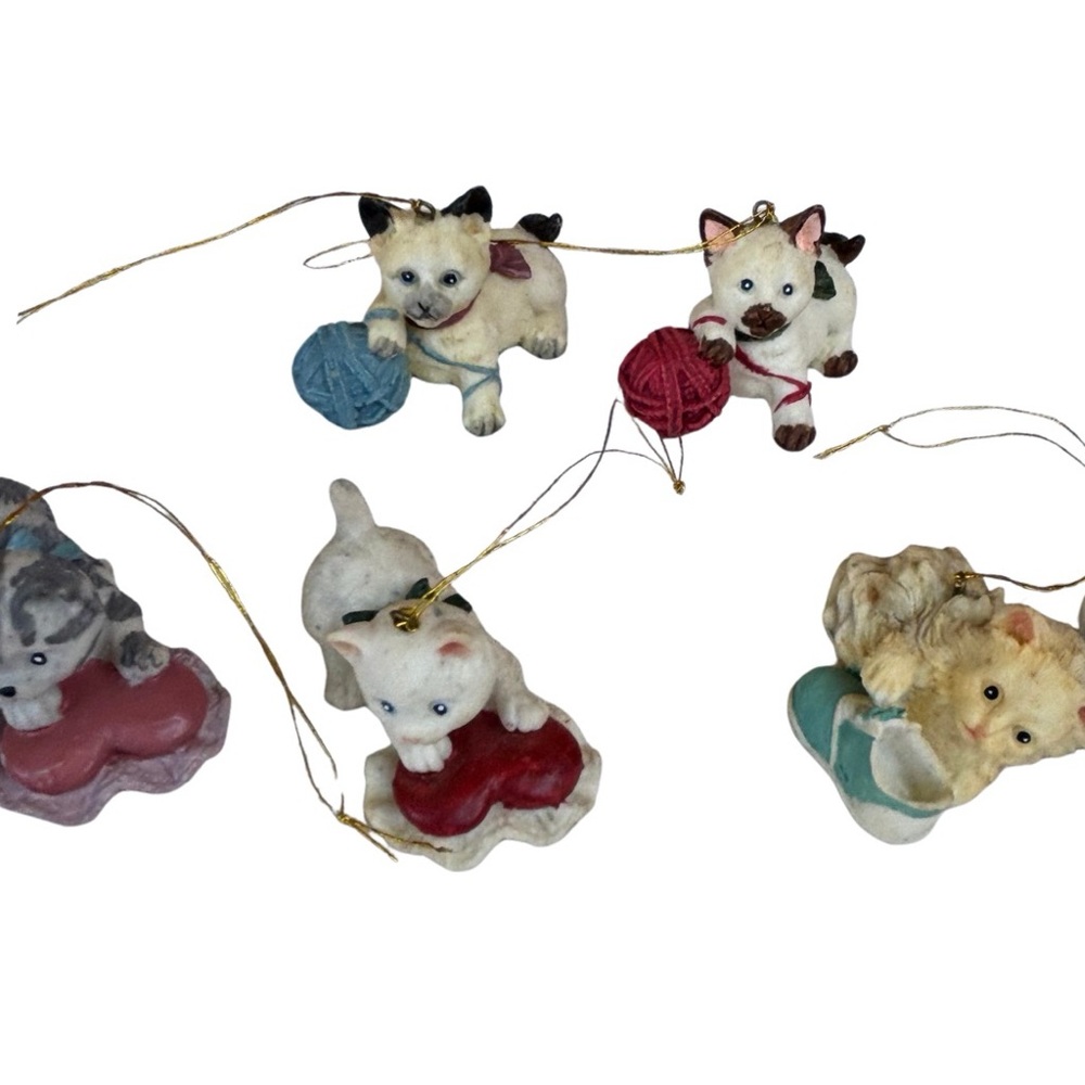 VTG Cat Ornament Miniature set of 6